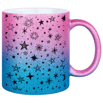 Doodle Stars, Κούπα Χρυσή/Μπλε Glitter, κεραμική, 330ml