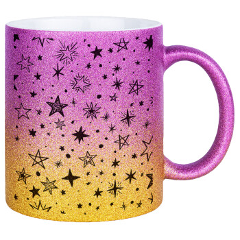 Doodle Stars, Κούπα Χρυσή/Ροζ Glitter, κεραμική, 330ml