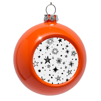 Doodle Stars, Orange Christmas tree ornament bauble 8cm