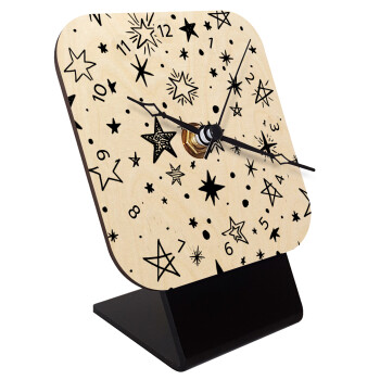 Doodle Stars, Quartz Table clock in natural wood (10cm)