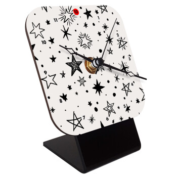 Doodle Stars, Quartz Wooden table clock with hands (10cm)