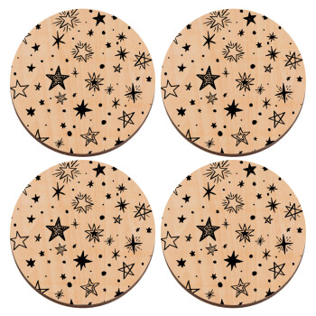 Doodle Stars, ΣΕΤ x4 Σουβέρ ξύλινα στρογγυλά plywood (9cm)