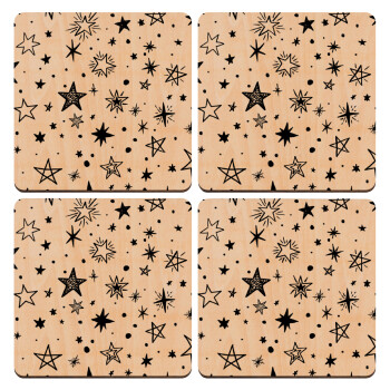Doodle Stars, ΣΕΤ x4 Σουβέρ ξύλινα τετράγωνα plywood (9cm)