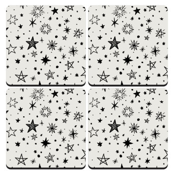 Doodle Stars, ΣΕΤ 4 Σουβέρ ξύλινα τετράγωνα (9cm)