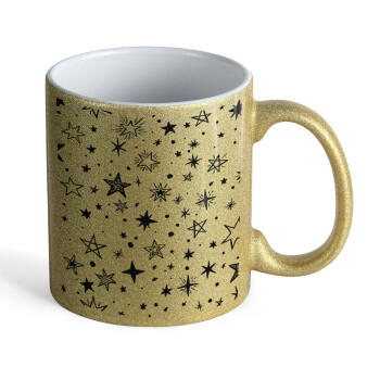 Doodle Stars, Κούπα Χρυσή Glitter που γυαλίζει, κεραμική, 330ml