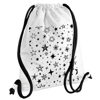 Doodle Stars, Backpack pouch GYMBAG white, with pocket (40x48cm) & thick cords