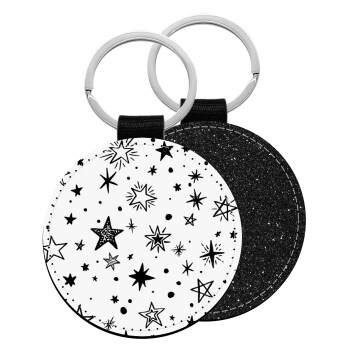 Doodle Stars, Μπρελόκ Δερματίνη, στρογγυλό ΜΑΥΡΟ (5cm)