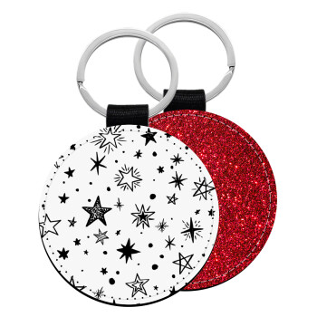 Doodle Stars, Μπρελόκ Δερματίνη, στρογγυλό ΚΟΚΚΙΝΟ (5cm)