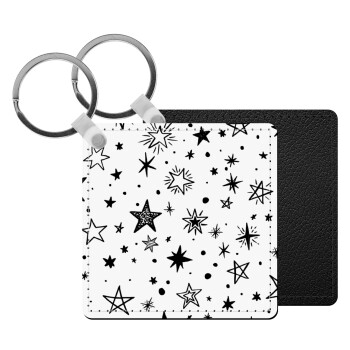 Doodle Stars, Μπρελόκ Δερματίνη, τετράγωνο ΜΑΥΡΟ (5x5cm)