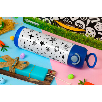 Doodle Stars, Easter candle, Childrens hot water bottle, stainless steel, with safety straw, BLUE (500ml)