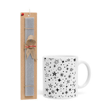 Doodle Stars, Easter Set, Ceramic Cup (330ml) & Easter aromatic flat candle (30cm) (GRAY)