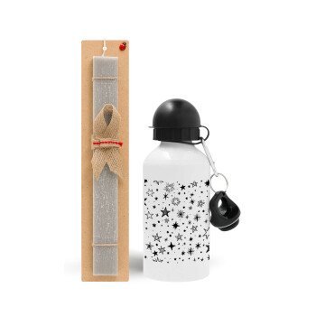 Doodle Stars, Easter Set, metallic aluminum water bottle (500ml) & aromatic flat Easter candle (30cm) (GRAY)