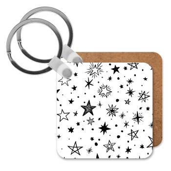 Doodle Stars, Μπρελόκ Ξύλινο τετράγωνο MDF