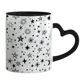 Doodle Stars, Κούπα καρδιά χερούλι μαύρη, κεραμική, 330ml