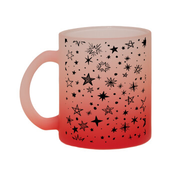 Doodle Stars, Κούπα γυάλινη δίχρωμη με βάση το κόκκινο ματ, 330ml
