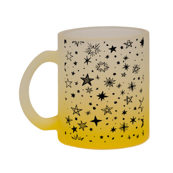 Doodle Stars, Κούπα γυάλινη δίχρωμη με βάση το κίτρινο ματ, 330ml