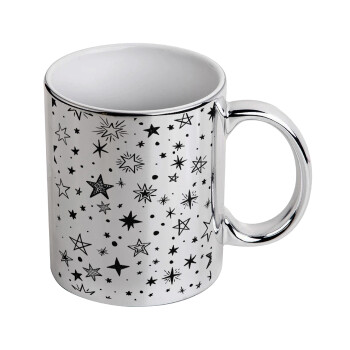 Doodle Stars, Mug ceramic, silver mirror, 330ml