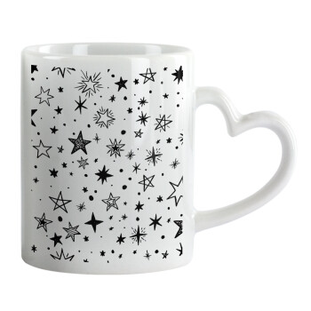 Doodle Stars, Mug heart handle, ceramic, 330ml