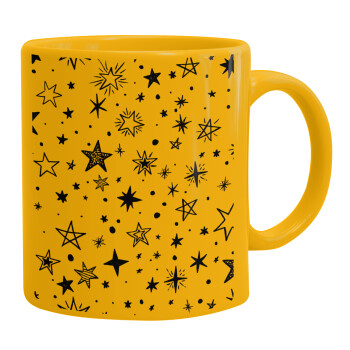 Doodle Stars, Ceramic coffee mug yellow, 330ml