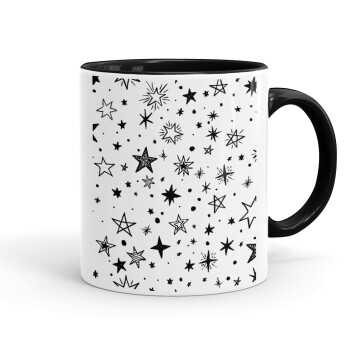Doodle Stars, Κούπα χρωματιστή μαύρη, κεραμική, 330ml