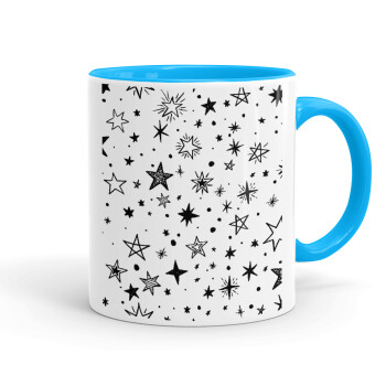 Doodle Stars, Κούπα χρωματιστή γαλάζια, κεραμική, 330ml