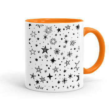Doodle Stars, Κούπα χρωματιστή πορτοκαλί, κεραμική, 330ml