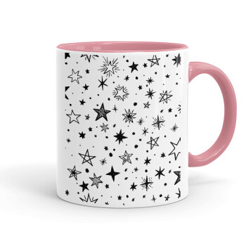 Doodle Stars, Mug colored pink, ceramic, 330ml