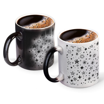 Doodle Stars, Color changing magic Mug, ceramic, 330ml when adding hot liquid inside, the black colour desappears (1 pcs)