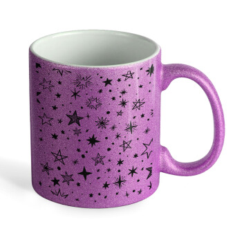 Doodle Stars, Κούπα Μωβ Glitter που γυαλίζει, κεραμική, 330ml