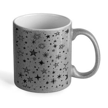 Doodle Stars, Κούπα Ασημένια Glitter που γυαλίζει, κεραμική, 330ml