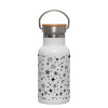 Metallic thermos (Stainless steel) White with wooden lid (bamboo), double-walled, 350ml