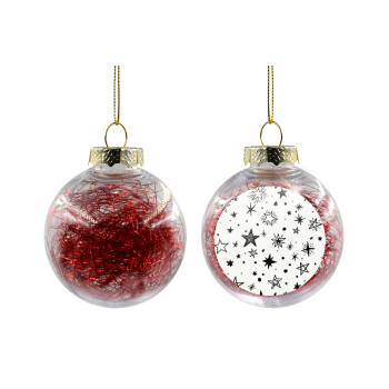 Doodle Stars, Transparent Christmas tree ball ornament with red filling 8cm