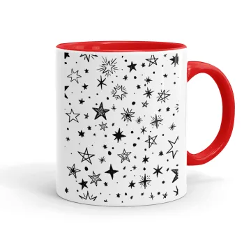 Doodle Stars, Mug colored red, ceramic, 330ml