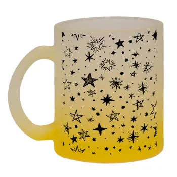 Doodle Stars, Κούπα γυάλινη δίχρωμη με βάση το κίτρινο ματ, 330ml