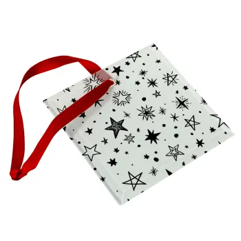 Doodle Stars, Christmas ornament, glass square ornament 9x9cm