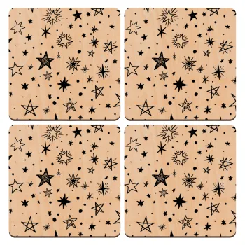 Doodle Stars, ΣΕΤ x4 Σουβέρ ξύλινα τετράγωνα plywood (9cm)