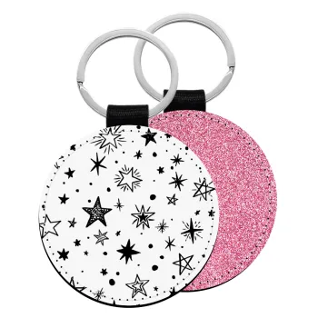 Doodle Stars, Μπρελόκ Δερματίνη, στρογγυλό ΡΟΖ (5cm)