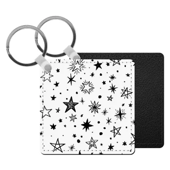 Doodle Stars, Μπρελόκ Δερματίνη, τετράγωνο ΜΑΥΡΟ (5x5cm)