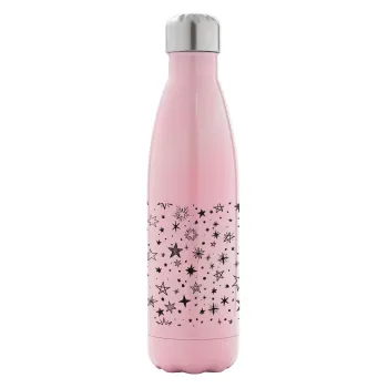 Doodle Stars, Μεταλλικό παγούρι θερμός Ροζ Ιριδίζον (Stainless steel), διπλού τοιχώματος, 500ml