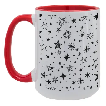 Doodle Stars, Κούπα Mega 15oz, κεραμική Κόκκινη, 450ml