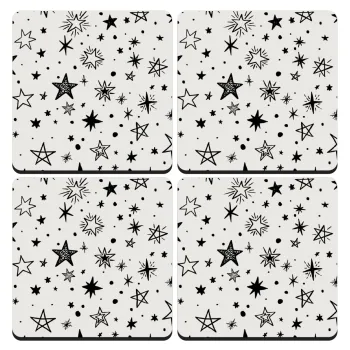 Doodle Stars, ΣΕΤ 4 Σουβέρ ξύλινα τετράγωνα (9cm)