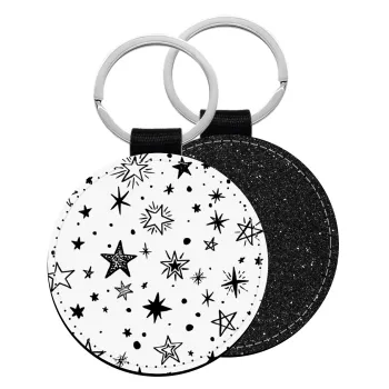 Doodle Stars, Μπρελόκ Δερματίνη, στρογγυλό ΜΑΥΡΟ (5cm)