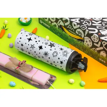 Doodle Stars, Πασχαλινή Λαμπάδα με Travel Tumbler θερμό με διπλό καπάκι (600ml, BPA free) & κερί αρωματικό πλακέ (30cm) (ΡΟΖ)