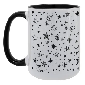 Doodle Stars, Κούπα Mega 15oz, κεραμική Μαύρη, 450ml
