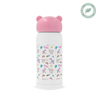 Happy Clouds Doodle, Pink stainless steel thermal flask, 320ml