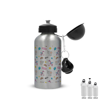 Happy Clouds Doodle, Metallic water jug, Silver, aluminum 500ml