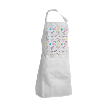 Happy Clouds Doodle, Adult Chef Apron (with sliders and 2 pockets)