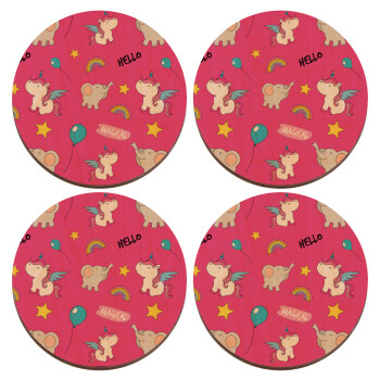 Happy Clouds Doodle, ΣΕΤ x4 Σουβέρ ξύλινα στρογγυλά plywood (9cm)