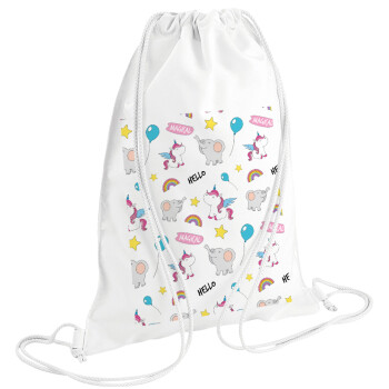 Happy Clouds Doodle, Τσάντα πλάτης πουγκί GYMBAG λευκή (28x40cm)