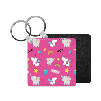 Happy Clouds Doodle, Μπρελόκ Δερματίνη, τετράγωνο ΜΑΥΡΟ (5x5cm)